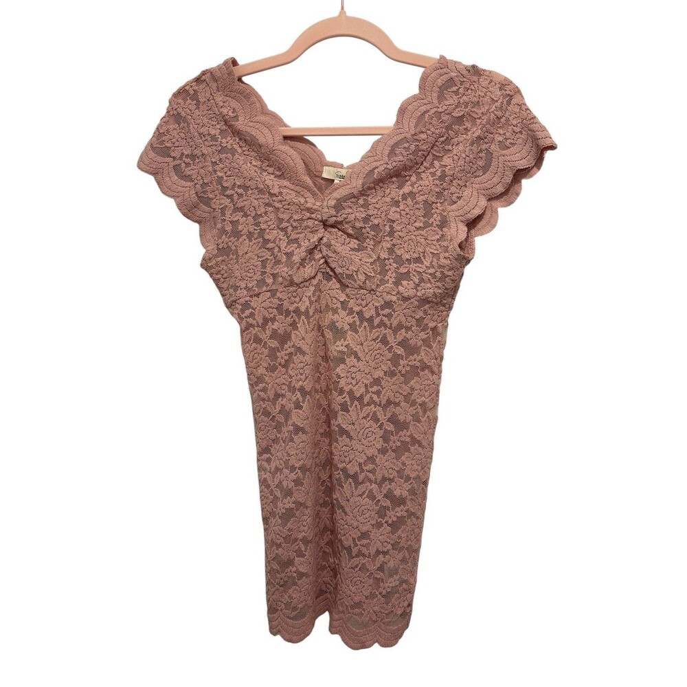 Easel Dusty Rose Pink Sheer Lace Embroidered Floral Mini Dress, Top, Cover Up